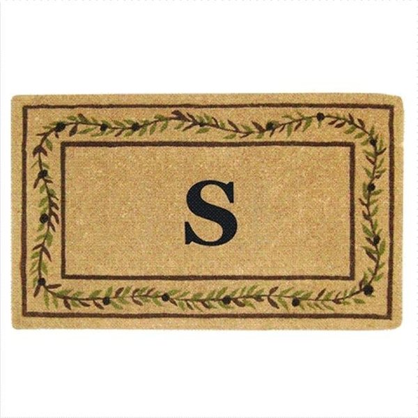 Nedia Home Nedia Home 02228S Heavy Duty Coco Mat 22 x 36 In. Olive Branch Border Monogrammed S O2228S